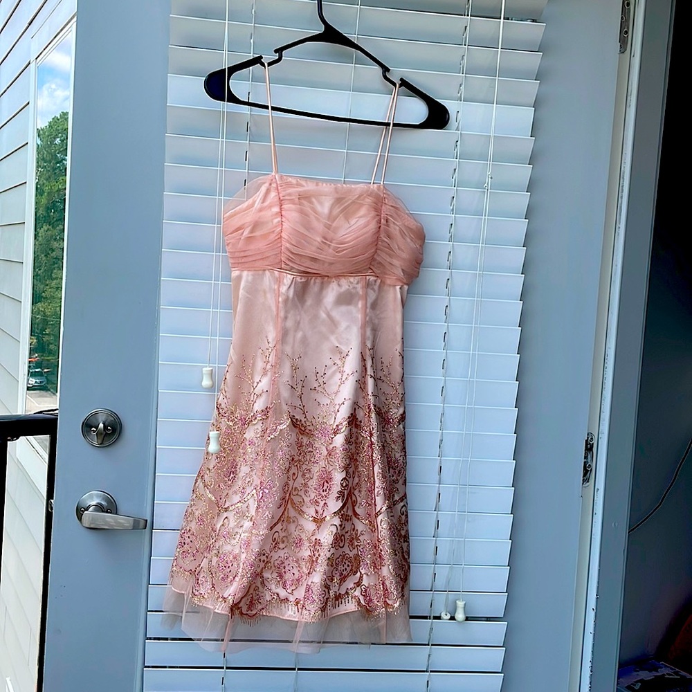 Morgan 4 Ever peach dress with sparkly embroidery